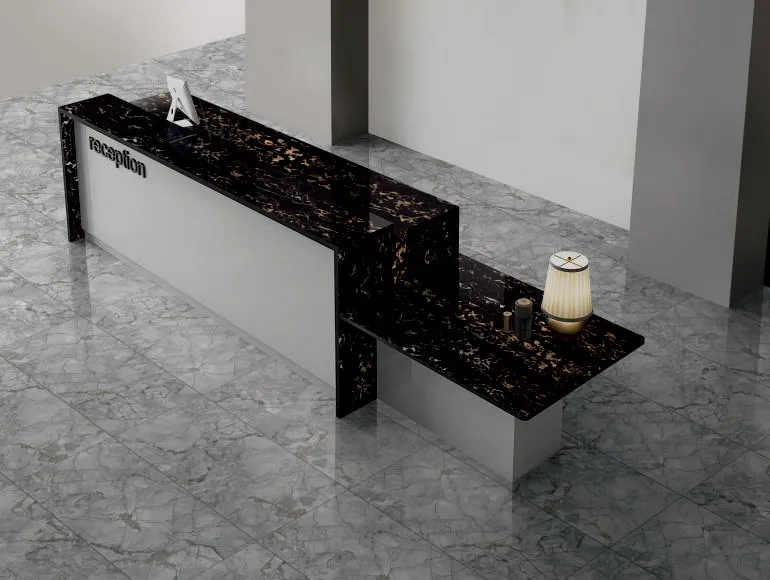 Sophisticated countertop design featuring glossy black surface